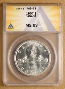 1957 Kanada Silber Dollar ANACS MS63 - Bild 1 von 2