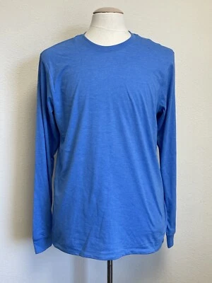 Hurley Solid Blue Long Sleeve Crew Neck Cotton Blend Plain T-Shirt Men Size L - Image 1 of 4
