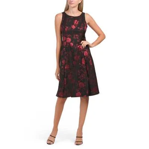 Neu mit Etikett Adrianna Papell Perlenborte Metallic Blumenmuster Jacquard Passform & Flare Minikleid - Bild 1 von 6