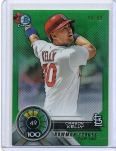 CARSON KELLY Cardinals 2018 Bowman Chrome Scouts' Top 100 Green Refractor /99 SP