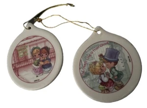 Lot Of 2 Vintage Precious Moments 2001 Porcelain Ornaments Double Sided - Picture 1 of 2