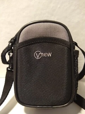 View brand black gray fabric small compact camera case bag carry strap 2 section - Image 1 of 4