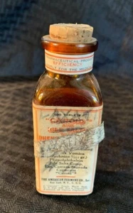 Botella medicinal de vidrio ámbar laxante bilis y sales vintage CAROID ancla corchetes - Imagen 1 de 7