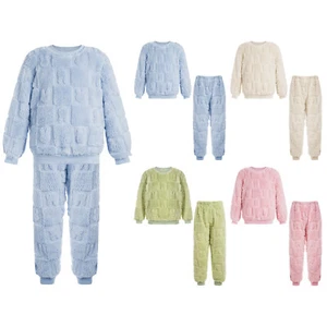 Kids Girls Pajamas Set Winter Outfits Solid Color Loungewear Soft Sleepwear - Picture 1 of 39