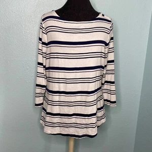Charter Club Shirt Top Size Large White Navy Blue Stripes Boat Neck 3/4 Sleeves - Picture 1 of 11