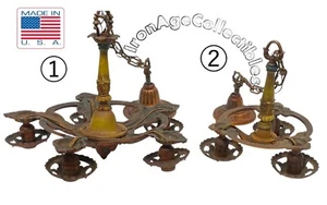 Antique 1910s Art Nouveau RIDDLE Fitment Ceiling Light Fixture Chandelier (Pair) - Picture 1 of 24