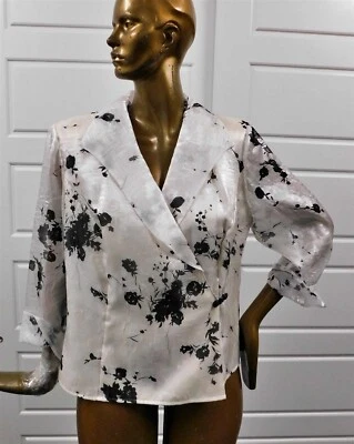 Alex Evening White Black Floral Print Crystal Hook and Eye Jacket sz 1X - Image 1 of 4