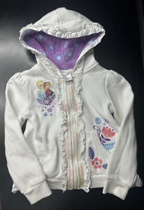 Disney Store Frozen Anna Elsa White Hoodie Sweatshirt Jacket Zipper Sequin - Picture 1 of 5