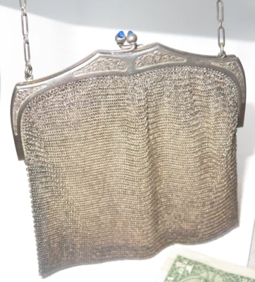 Antiguo bolso de mano de malla de zafiro azul Art Deco (N645) Foto 1 de 4