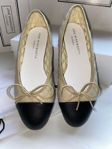 CREAM AND BLACK QUILTED FRENCH FLATS by JANE WINKWORTH BRAND NEW/UNWORN UK 6/39