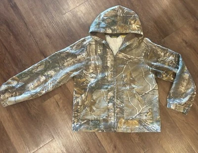 Cabela’s Real Tree Camping Camo Hooded Zip Jacket Youth Kids Small - Image 1 of 3