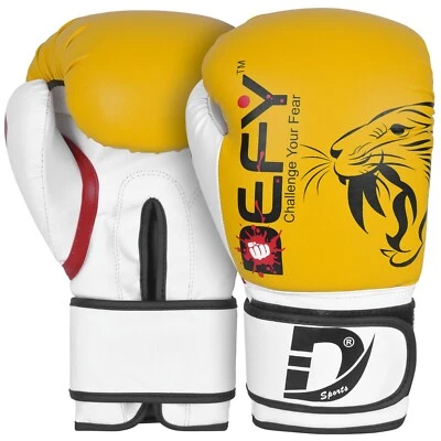 DEFY® BEGINNERS GEL Boxing Gloves Leather Punch Training Kickboxing MMA Yellow - Image 1 of 4