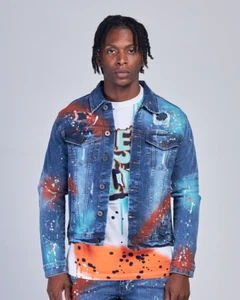 Big & Tall Evolution In Design Men's SPRAY DOWN DENIM JACKET SET 6XL Street Wear - Picture 1 of 7