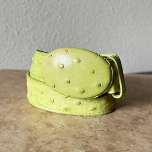 Leather Belt Boys 22 Ostrich Vaquero Mexico Genuine Leather Buckle Casual Green - Picture 1 of 8