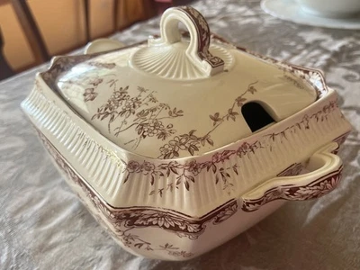  George Jones & Sons Inglaterra Tureen Chatsworth marrón transferware años 1870’s Foto 1 de 4
