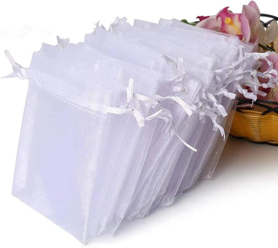 100pcs Premium Sheer Organza Bags White Wedding Favor W Drawstring 4x4 100
