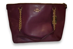 Women's Coach Ava Chain Tote Pebble Leather Gold Chain Purple Handbag F87775  - Picture 1 of 15