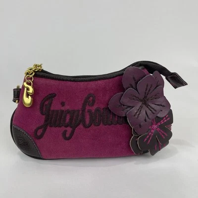 Vintage Juicy Couture Purple Pink Magenta Velour Flower Wristlet Clutch Y2K - Image 1 of 4
