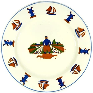 Schramberg Majolica Plate – Windmills & Sailboats, Hand Painted Germany 1920s - Picture 1 of 5