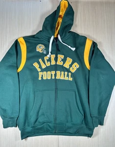 NFL Green Bay Packers Hoodie Men's 2XL Green Yellow Logo Drawstring Full Zip - Picture 1 of 4