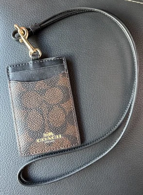 NWOT COACH CZ285 ID Lanyard Badge Signature Canvas & Leather in Walnut/Black - Image 1 of 4