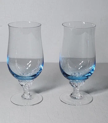 Juego de 2 vasos de té helados de vino con tallo de remolino azul Hawthorne de cristal de Japón Sasaki Foto 1 de 4