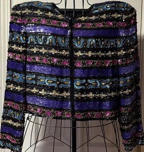 Vintage ~ Tait Mate ~ giacca ~ donna ~ grande ~ paillettes ~ seta ~ perline scintillanti - Foto 1 di 24