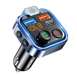 FM Transmitter in-Car Adapter, Type-C PD 20W+ QC3.0 Fast USB Charger, Blue-38W - Photo 1 sur 7