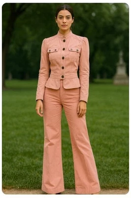 Guess Jeans for Marciano Pants Suit Vintage Pink Jacket Flare Leg Stretch XL 28 - Image 1 of 4