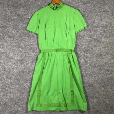 Vestido Camisa Manga Corta Vintage Años 60 Mod Pop Art Poliéster Talla 14 Verde Cuello Simulado Foto 1 de 4