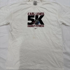 Vintage Nike Team Carl Lewis SIGNED 5K Family Fitness T Shirt Large - Picture 1 of 6