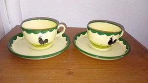 NEW Set (2 Cappuccino Cup + Saucer) Rooster and Hen - Zeller Keramik Excellent - Picture 1 of 2