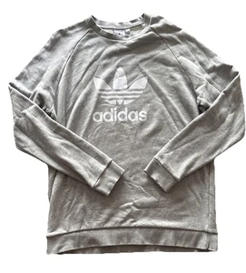 Adidas Logo White Print Pullover Sweatshirt Crew Neck Long Sleeve Grey Men’s XL - Picture 1 of 4