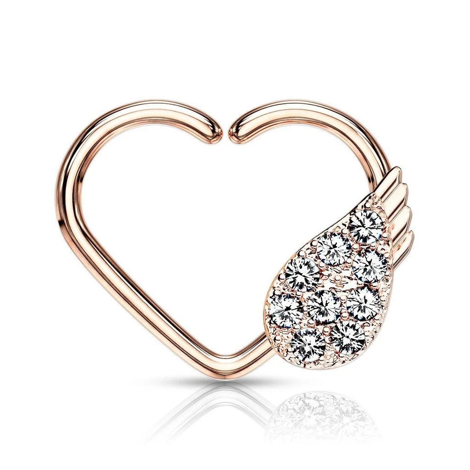 Piercing Cartílago Oreja Anillo Corazón Daith Chapado en Oro Rosa Ala de Ángel Foto 1 de 1