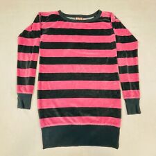 Juicy Couture Sweatshirt Womens Pink Black P /S Striped Velour Long Sleeve Tunic