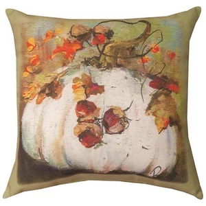 PUMPKIN AND FALL LEAVES INDOOR OUTDOOR TEXTURED THROW PILLOW - 18" SQUARE - Picture 1 of 1