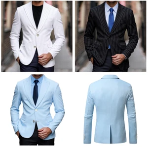 Men’s Striped Sport Coat Regular Fit Blazer Business Suit JackCasual Dress Coat - Picture 1 of 13