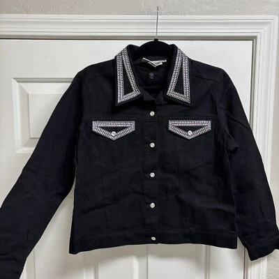 Christine Alexander Size M Crystal & Studded Black Jean Jacket NEW - Image 1 of 4