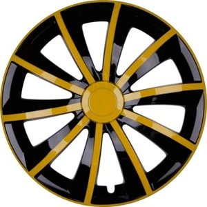 4x PREMIUM DESIGN Radkappen Radzierblenden Set "Gral" 14 ZOLL in Gelb / Schwarz - Bild 1 von 1