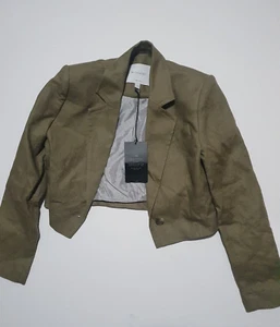 WITCHERY Linen Cropped Single Breasted Blazer Washed Green Size 4 NWT - Picture 1 of 4