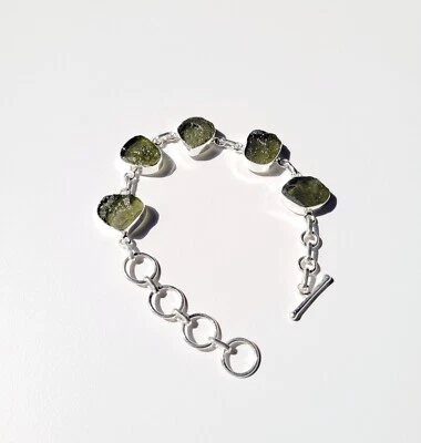 Moldavite Bracelet 925 Silver Bracelet 8 inch Moldavite Bracelet Unisex Bracelet - Image 1 of 4
