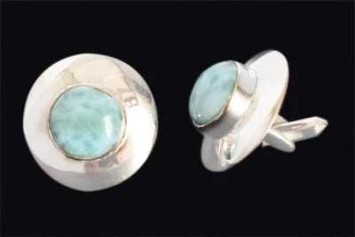 Gemelos naturales de plata de ley 925 con piedras preciosas de Larimar para joyería de hombre Foto 1 de 4
