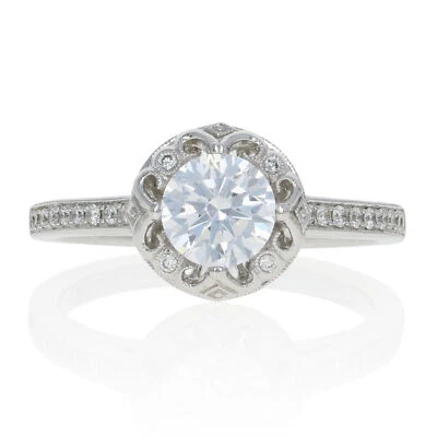 Oro Bianco Orecchini Fidanzamento Anello - 14k Per 6mm Centrale W 19ctw Diamanti - Immagine 1 di 4