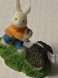 Miniature Easter Figurine Rabbit Sawing Logs 2 Inch Easter Village Decor - Picture 1 of 6