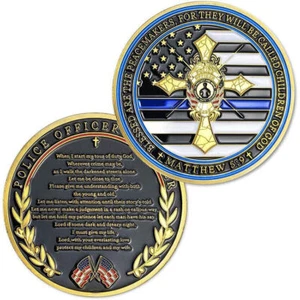 Law Enforcement Thin Blue Line Coin Prayer Police Officer Challenge Collection - Picture 1 of 8