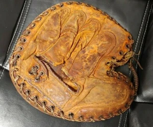 Vintage 1910s 1920s 1930s Baseball Catchers Catching Mitt Leather Old Glove - Picture 1 of 9