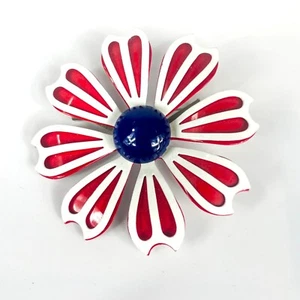 Vintage Metal Enameled Red White Blue Flower Power Daisy Aster Brooch Patriotic - Picture 1 of 3