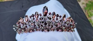 Dark Purple Crystal Tiara Bridal Goth Crown Birthday Wedding Gift Diadem Vintage - Picture 1 of 4