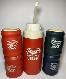 Vtg Coleman Tuffoams Foam Insulated Beer Soda Can Koozies & Water Bottle Lot 5 - Picture 1 of 13