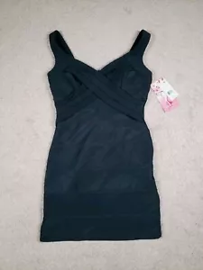 Emerald Sundae Nwt Black Bandage Mini Dress, Size 5(S). Bodycon Zip Stretch - Picture 1 of 9